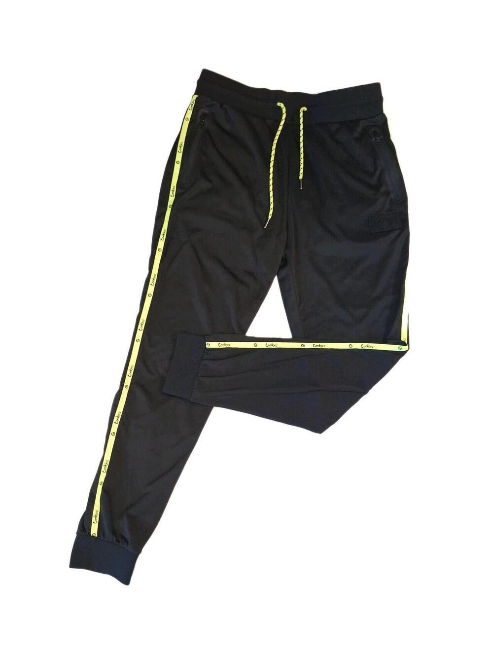Cookies SF Men's Joggers Black Neon Yellow Tape Logo Track Pants Streetwear XL